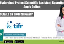 TIFR Hyderabad Project Scientific Assistant Recruitment – Apply Online TIFR Hyderabad Project Vacancy