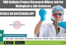 TMC Kolkata Project Research Officer Job For Biological & Life Sciences TMC Kolkata Project Research