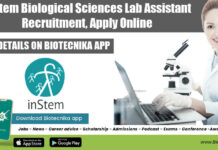 inStem Biological Sciences Lab Assistant Recruitment, Apply Online inStem Lab Assistant Recruitment