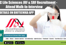ACTREC Life Sciences JRF & SRF Recruitment – Attend Walk-In-Interview ACTREC Life Sciences JRF