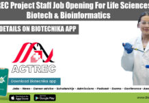 ACTREC Project Staff Job Opening For Life Sciences, Biotech & Bioinformatics ACTREC Project Staff Job