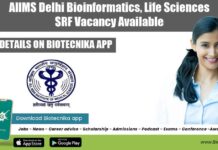 AIIMS Delhi Bioinformatics, Life Sciences SRF Vacancy Available AIIMS Bioinformatics SRF