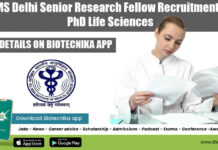 AIIMS Delhi Senior Research Fellow Recruitment For PhD Life Sciences AIIMS PhD Research Post