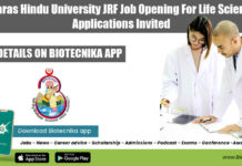 Banaras Hindu University JRF Job Opening For Life Sciences, Applications Invited BHU Job For Life Sciences