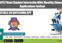 BITS Pilani Student Internship With Monthly Stipend – Applications Invited BITS Pilani Student Internship