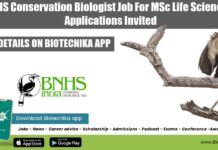 BNHS Conservation Biologist Job For MSc Life Sciences, Applications Invited BNHS Conservation Biologist