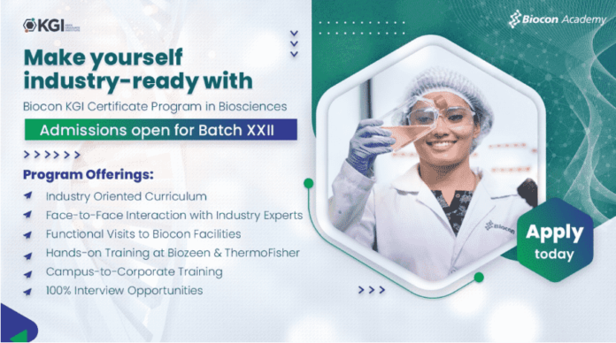 Biocon-KGI Certificate Program in Biosciences Batch XXII Admissions Open