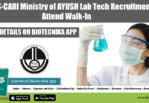 CCRAS-CARI Ministry of AYUSH Lab Tech Recruitment, Attend Walk-In CCRAS-CARI Ministry of AYUSH