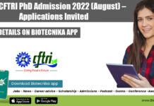 CSIR-CFTRI PhD Admission 2022 (August) – Applications Invited CSIR-CFTRI PhD Admission 2022