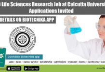 PhD Life Sciences Research Job at Calcutta University, Applications Invited Calcutta University PhD Job