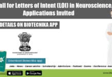 DBT Call for Letters of Intent (LOI) in Neuroscience, Applications Invited DBT Call for Letters