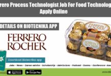 Ferrero Process Technologist Job For Food Technology, Apply Online Ferrero Process Technologist Job