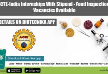 Govt AICTE-India Internships With Stipend – Food Inspection Intern Vacancies Available Govt AICTE-India Internships