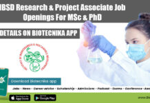 IBSD Research & Project Associate Job Openings For MSc & PhD IBSD Jobs 2022