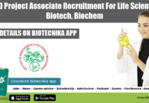 IBSD Project Associate Recruitment For Life Sciences, Biotech, Biochem IBSD Project Associate Recruitment