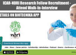 ICAR-NDRI Research Fellow Recruitmentt