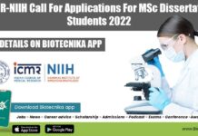 ICMR-NIIH Call For Applications For MSc Dissertation Students 2022 ICMR-NIIH MSc Dissertation 2022