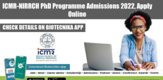 ICMR-NIRRCH PhD Admissions 2022