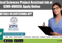 Biological Sciences Project Assistant Job at ICMR-NIRRCH, Apply Online ICMR-NIRRCH Vacancy For Project
