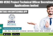 ICMR-VCRC Project Technical Officer Recruitment, Applications Invited ICMR-VCRC Project Technical Officer