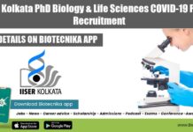 IISER Kolkata PhD Biology & Life Sciences COVID-19 Project Recruitment IISER Kolkata PhD Biology