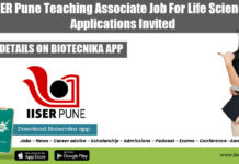 IISER Pune Teaching Associate Job For Life Sciences, Applications Invited IISER Pune Teaching