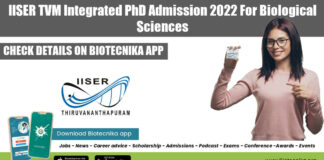 IISER-TVM Integrated PhD 2022