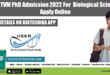 IISER TVM PhD Admission 2022 For Biological Sciences, Apply Online IISER-TVM PhD Admission 2022