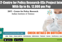 IISc Project Intern Opening