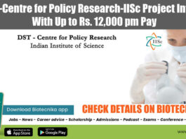 IISc Project Intern Opening