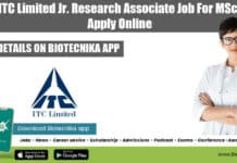 ITC Limited Jr. Research Associate Job For MSc, Apply Online ITC Limited Jobs
