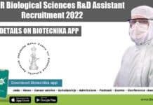 JNCASR Biological Sciences R&D Assistant Recruitment 2022 JNCASR Biological Sciences R&D