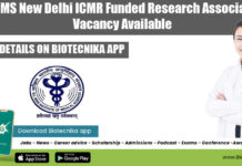 AIIMS New Delhi ICMR Funded Research Associate Vacancy Available Life Sciences PhD AIIMS