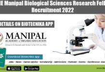 MAHE Manipal Biological Sciences Research Fellows Recruitment 2022 MAHE Manipal Biological Sciences