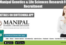 MAHE Manipal Genetics & Life Sciences Research Fellows Recruitment MAHE Manipal Genetics