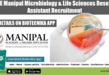 MAHE Manipal Microbiology & Life Sciences Research Assistant Recruitment MAHE Manipal Vacancy 2022