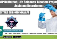NIPER Biotech, Life Sciences, Biochem Project Assistant Recruitment NIPER Project Assistant Job