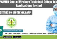 PGIMER Dept of Virology Technical Officer Job, Applications Invited PGIMER MSc Life
