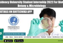 Presidency University Student Internship 2022 For Biotech, Botany & Microbiology Presidency University Student Internship