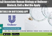 R&D Associate Human Biology at Unilever – Biotech, Cell & Mol Bio Apply R&D Associate Human Biology