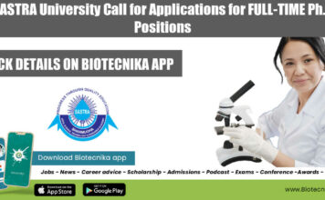 SASTRA University Call for Applications for FULL-TIME Ph.D Positions SASTRA University PhD Positions