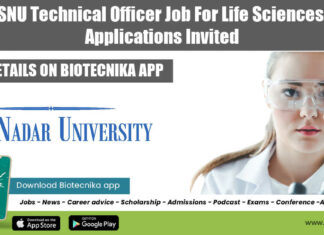 SNU Technical Officer Job For Life Sciences, Applications Invited