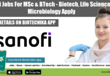 Sanofi Jobs For MSc & BTech – Biotech, Life Sciences & Microbiology Apply Sanofi Jobs For MSc