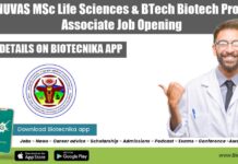 TANUVAS MSc Life Sciences & BTech Biotech Project Associate Job Opening TANUVAS Project Associate Jobs