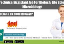 TERI Technical Assistant Job For Biotech, Life Sciences, Microbiology TERI Technical Assistant Job
