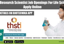 THSTI Research Scientist Job Openings For Life Sciences, Apply Online THSTI Research Scientist Job