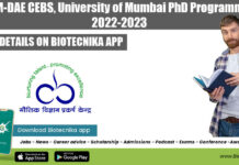 UM-DAE CEBS, University of Mumbai PhD Programme 2022-2023 UM-DAE CEBS Admission 2022