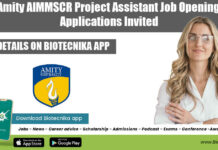 Amity AIMMSCR Project Assistant Job Opening, Applications Invited Amity AIMMSCR Project Assistant