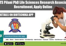 BITS Pilani PhD Life Sciences Research Associate Recruitment, Apply Online BITS Pilani PhD Research