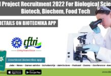 CFTRI Project Recruitment 2022 For Biological Sciences, Biotech, Biochem, Food Tech